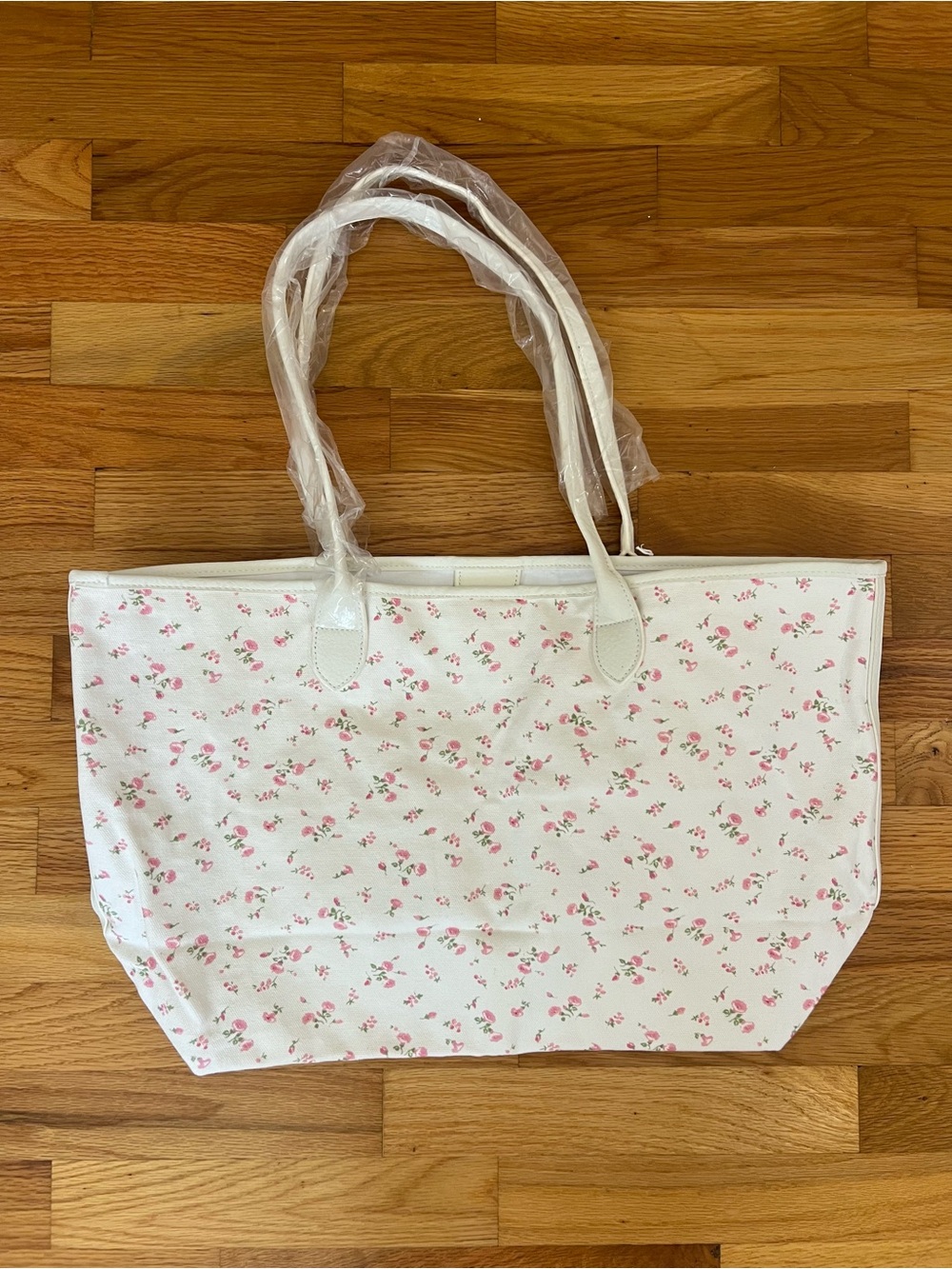 LoveShackFancy White Tote with Pink Floral Print
